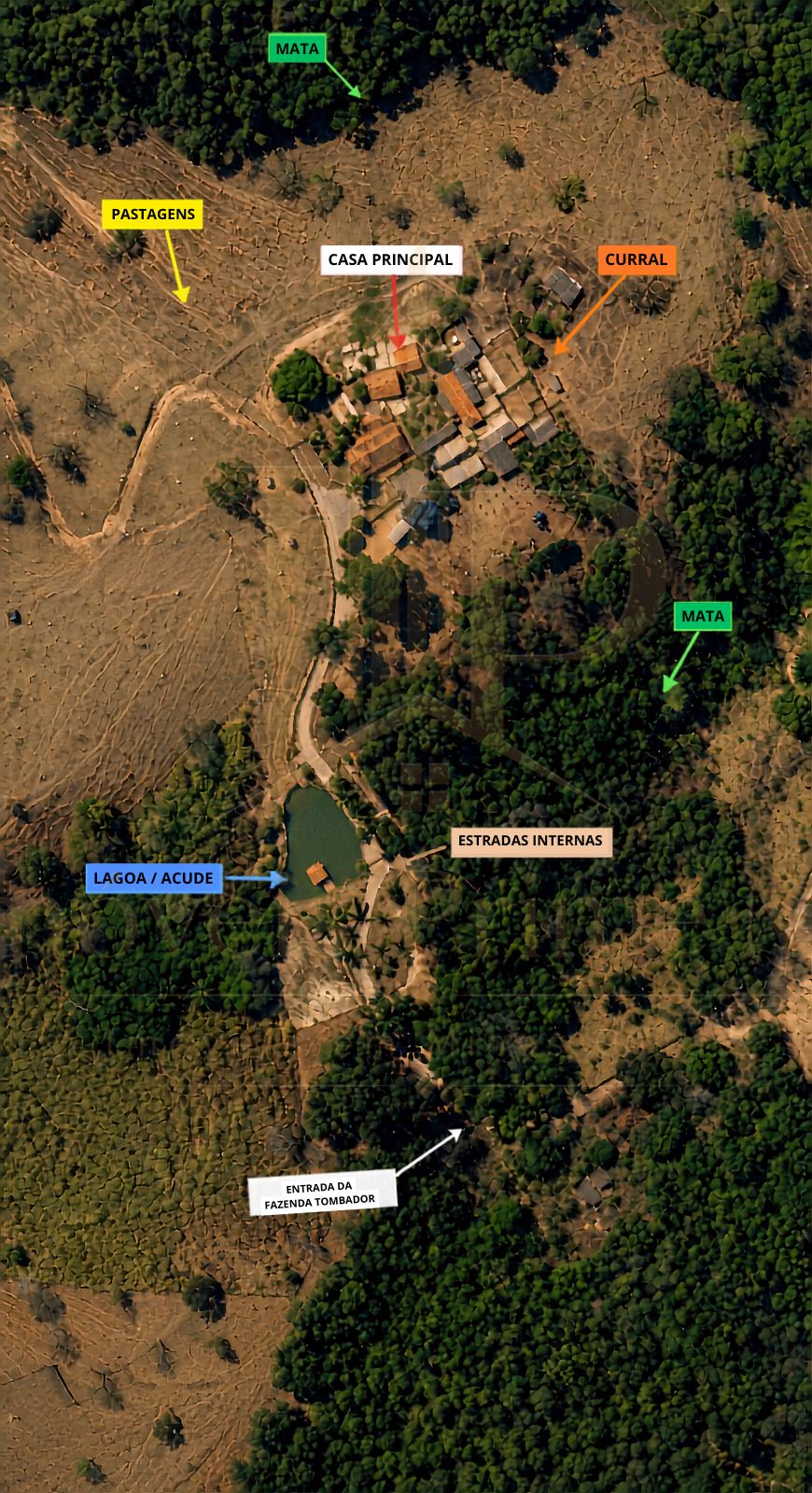 Mapa da Fazenda Tombador localizada próxima à MG-431 em Itaúna MG